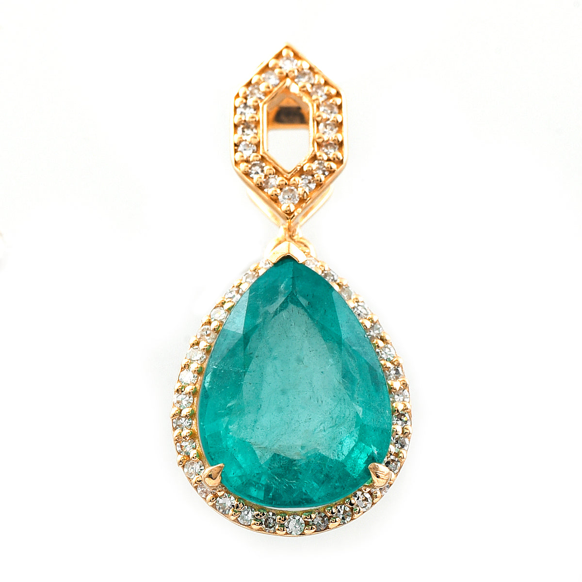 3.36 Ct Pear Mixed Cut Natural Emerald 14K Gold Pendant