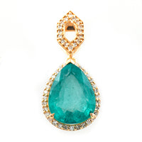 3.36 Ct Pear Mixed Cut Natural Emerald 14K Gold Pendant