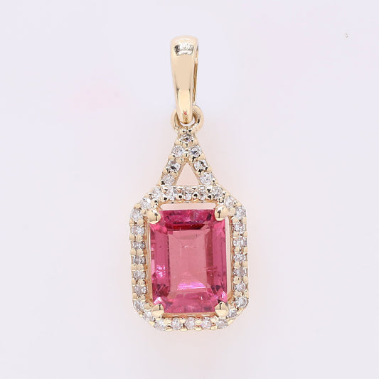 1.12 Ct Octagon Step Cut Natural Tourmaline 14K Gold Pendant