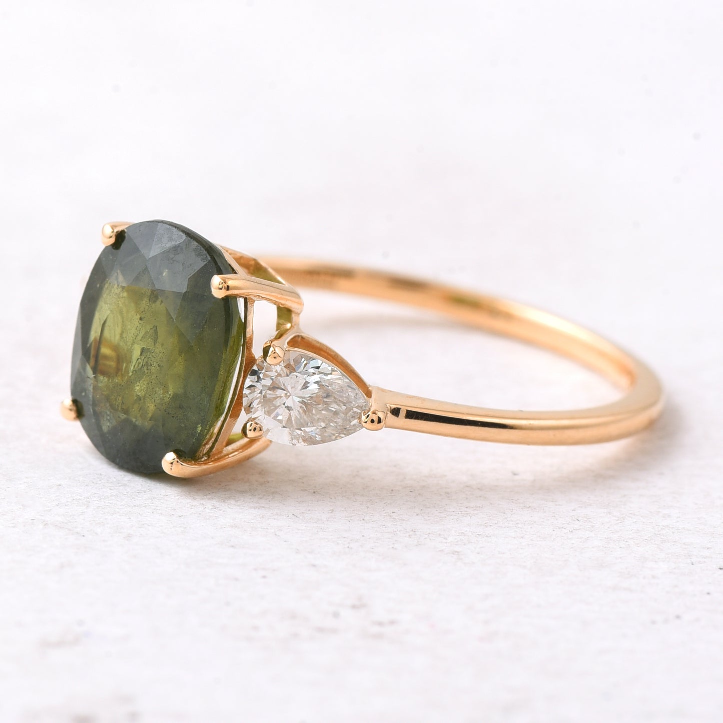 3.21 Ct Oval Mixed Cut Natural Green Sapphire 14K Gold Ring