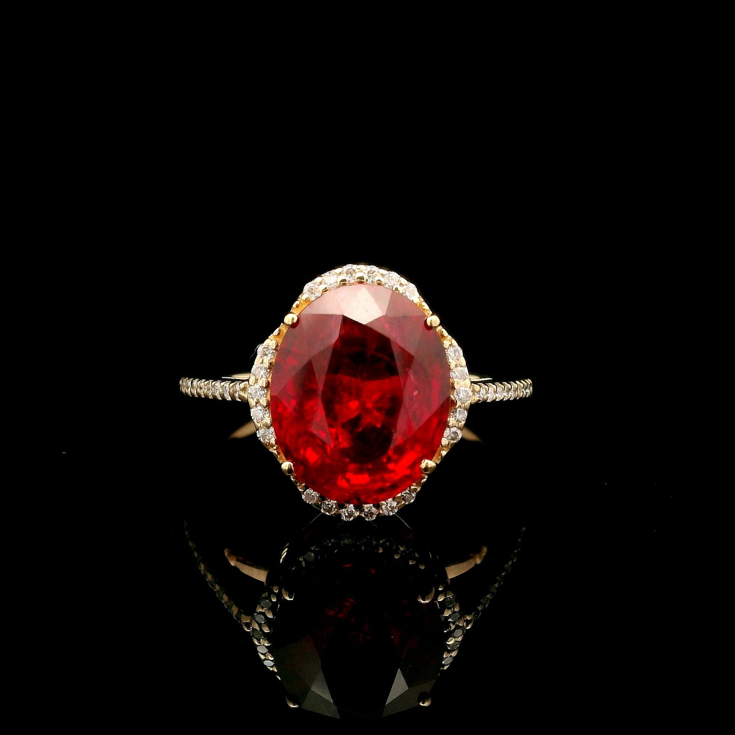 4.60 Ct Oval Mixed Cut Lab Grown Ruby 14K Gold Ring