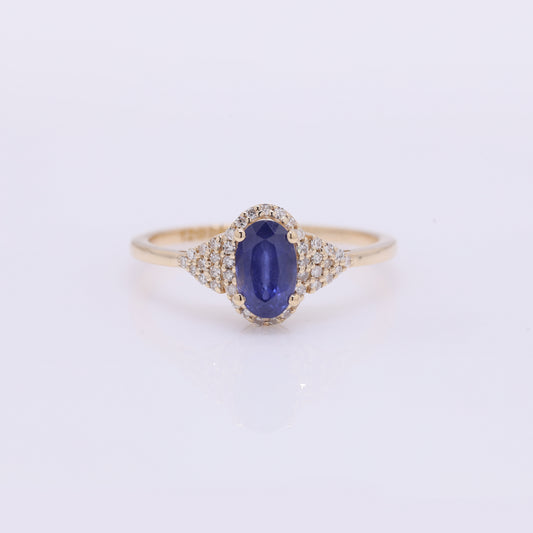 1.14 Ct Oval Mixed Cut Natural Sapphire 14K Gold Ring