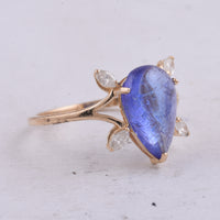 2.72 Ct Pear Cabochon Natural Tanzanite 14K Gold Ring