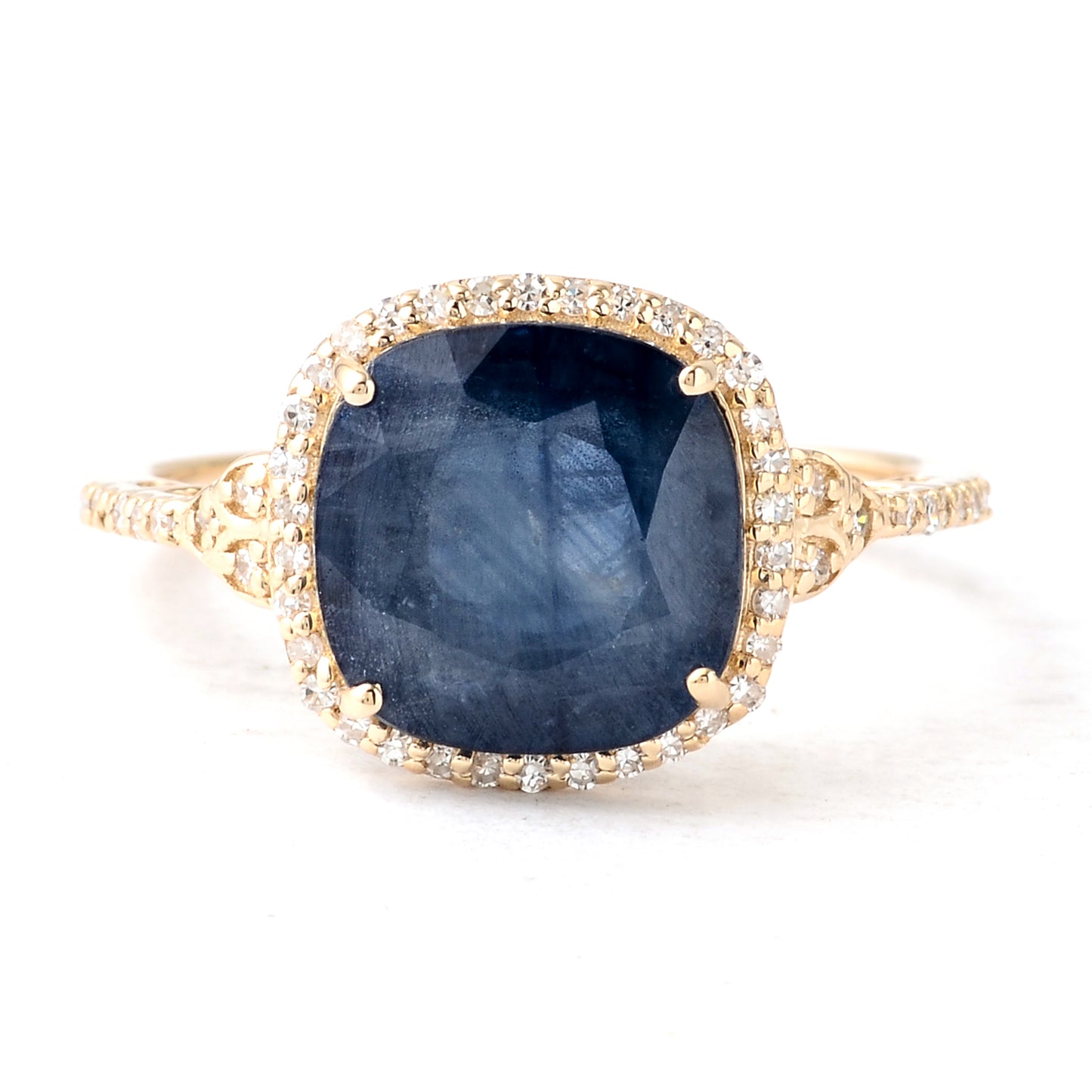 4.51 Ct Cushion Mixed Cut Natural Corundum Sapphire 14K Gold Ring