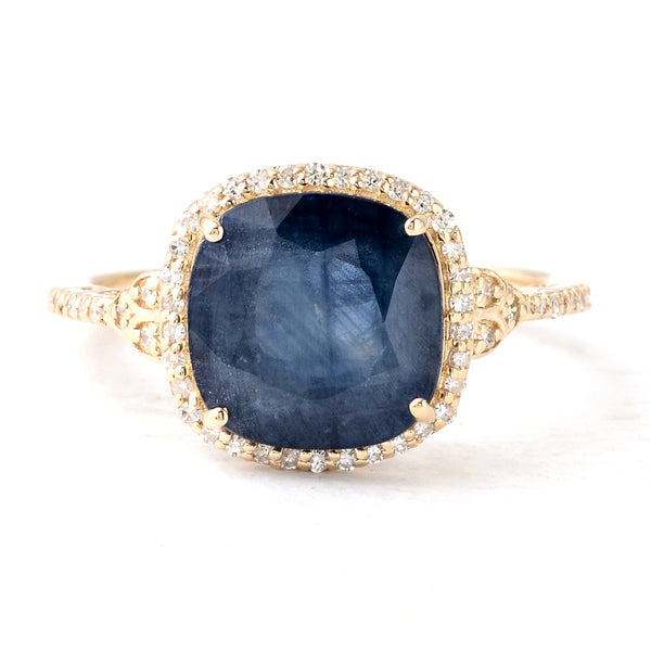4.51 Ct Cushion Mixed Cut Natural Corundum Sapphire 14K Gold Ring