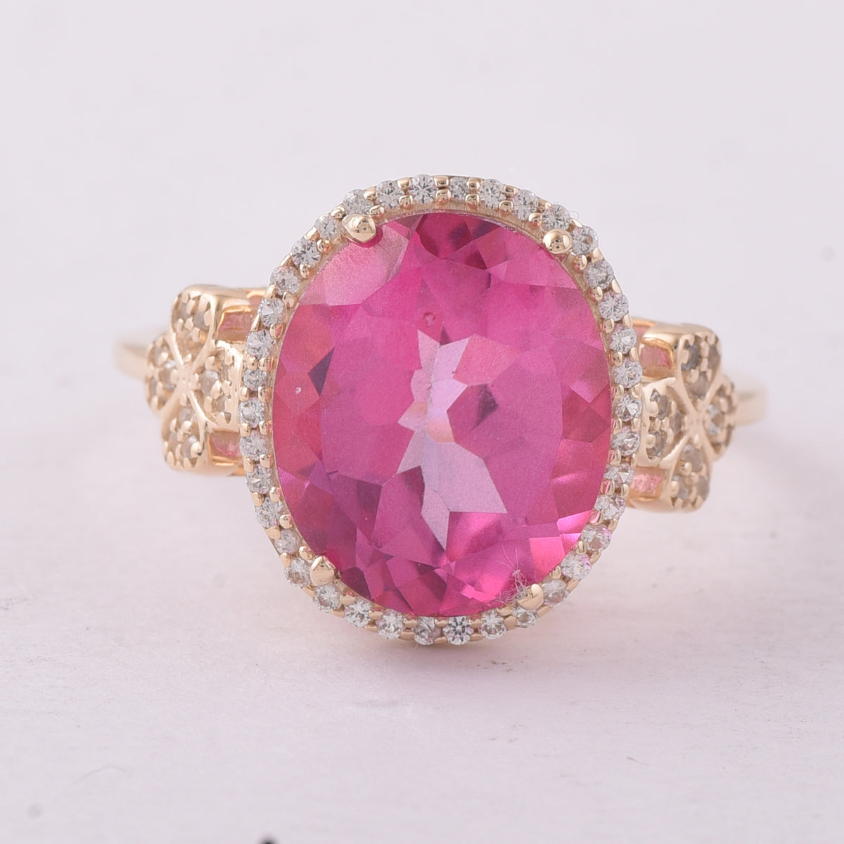 5.73 Ct Oval Pink Topaz 9K Gold Ring