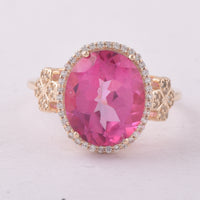 5.73 Ct Oval Pink Topaz 9K Gold Ring
