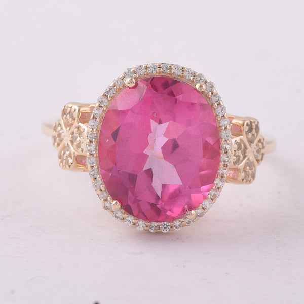 5.73 Ct Oval Pink Topaz 9K Gold Ring