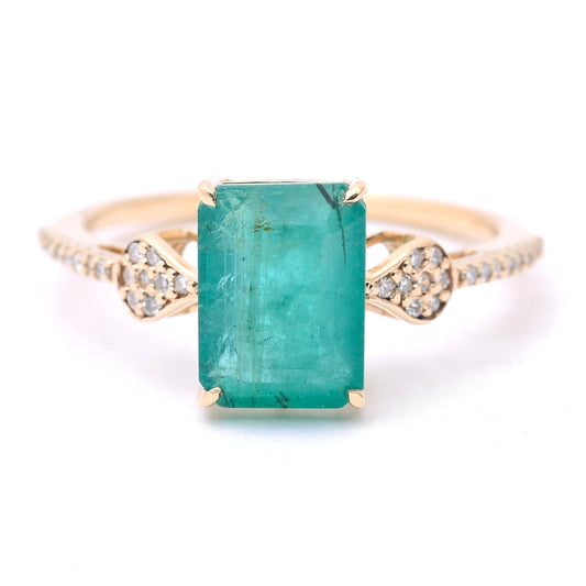 2.57 Ct Octagon Step Cut Natural Emerald 14K Gold Ring
