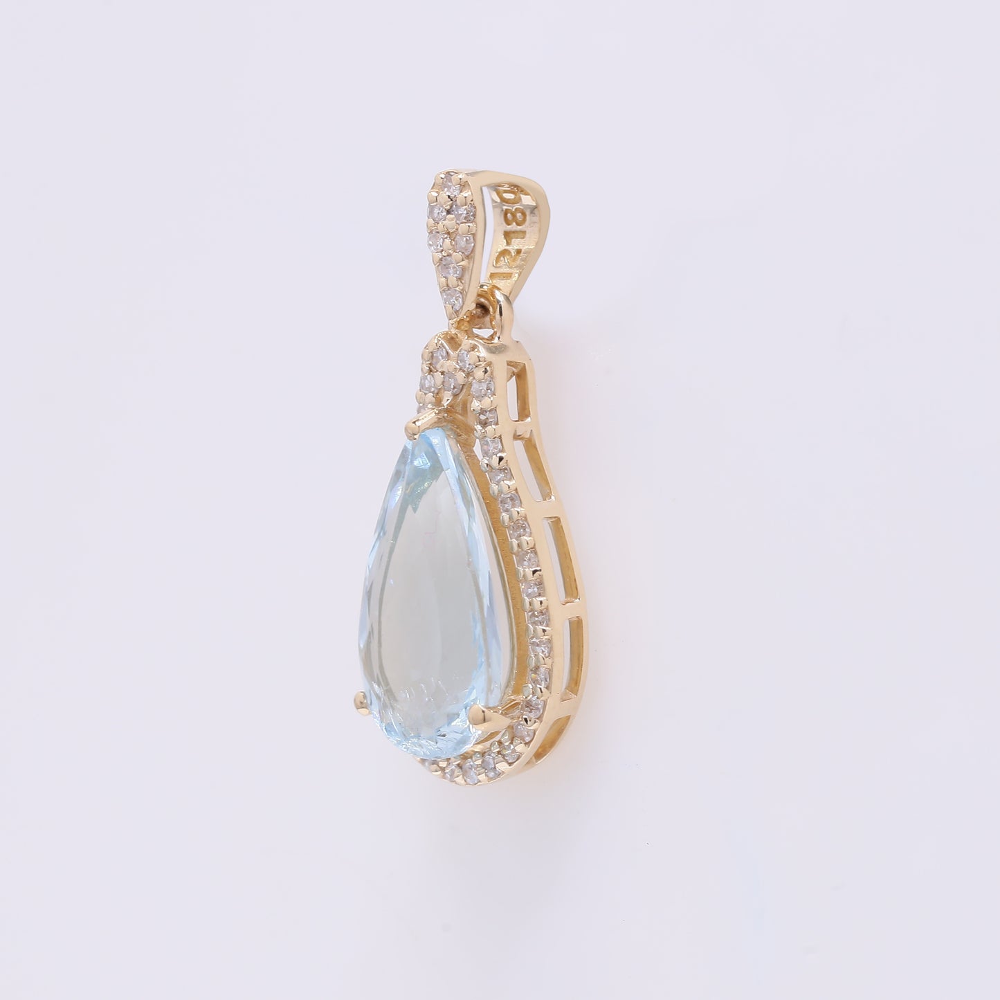 1.74 Ct Pear Mixed Cut Natural Aquamarine 14K Gold Pendant
