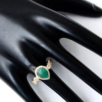 1.76 Ct Pear Carving Natural Beryl Emerald 14K Gold Ring