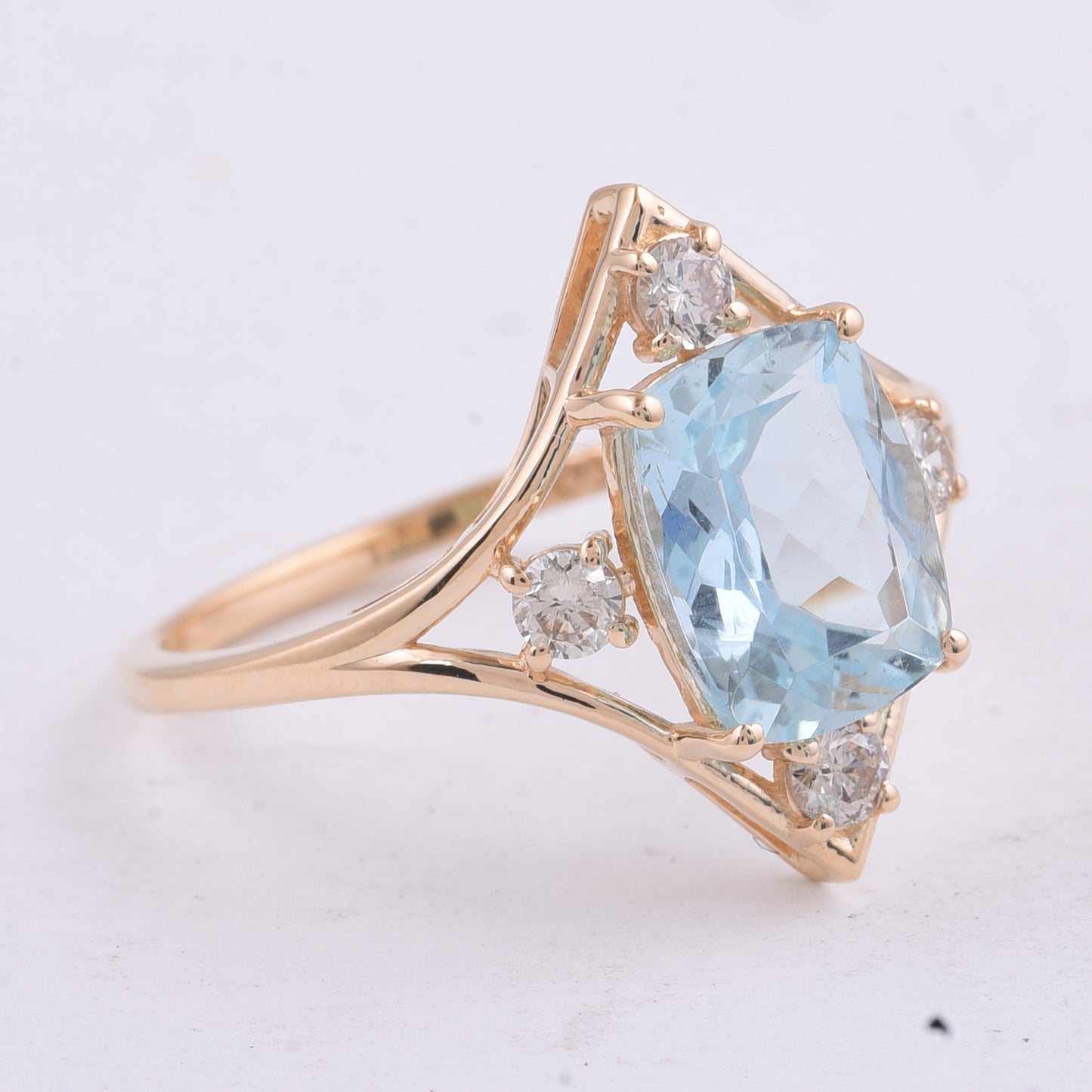 2.22 Ct Cushion Natural Aquamarine 14K Gold Ring