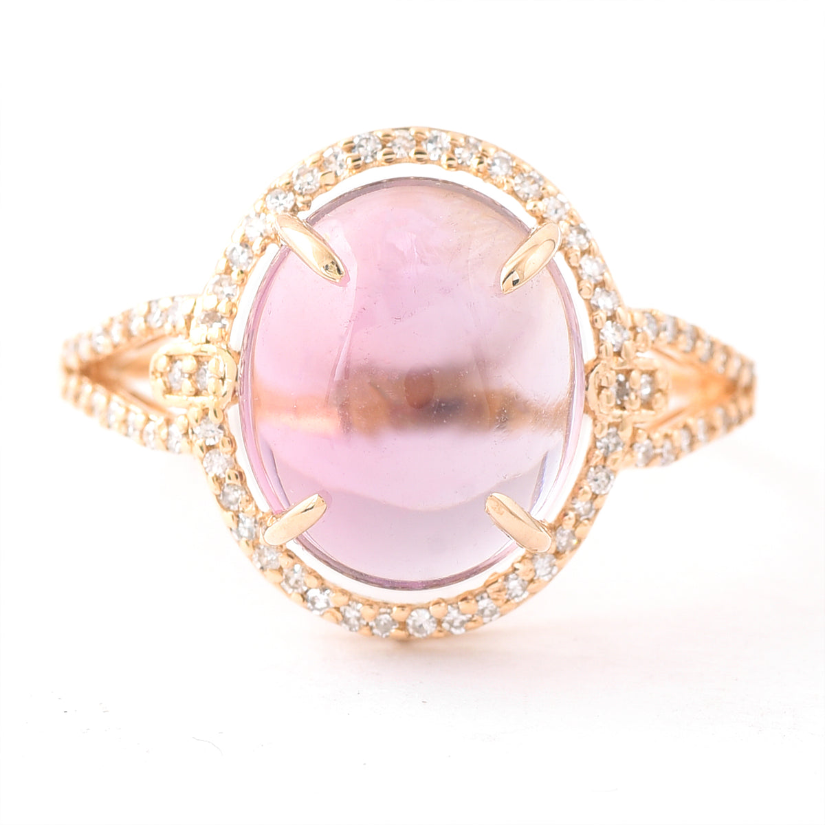 5.57 Ct Oval Cabochon Cut Natural Pink Tourmaline 14K Gold Ring