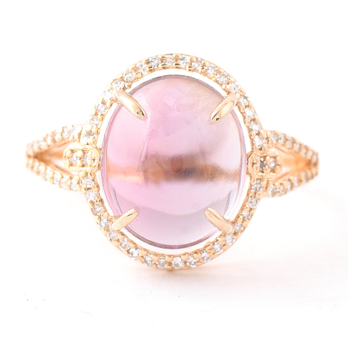 5.57 Ct Oval Cabochon Cut Natural Pink Tourmaline 14K Gold Ring