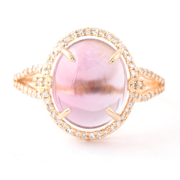 5.57 Ct Oval Cabochon Cut Natural Pink Tourmaline 14K Gold Ring