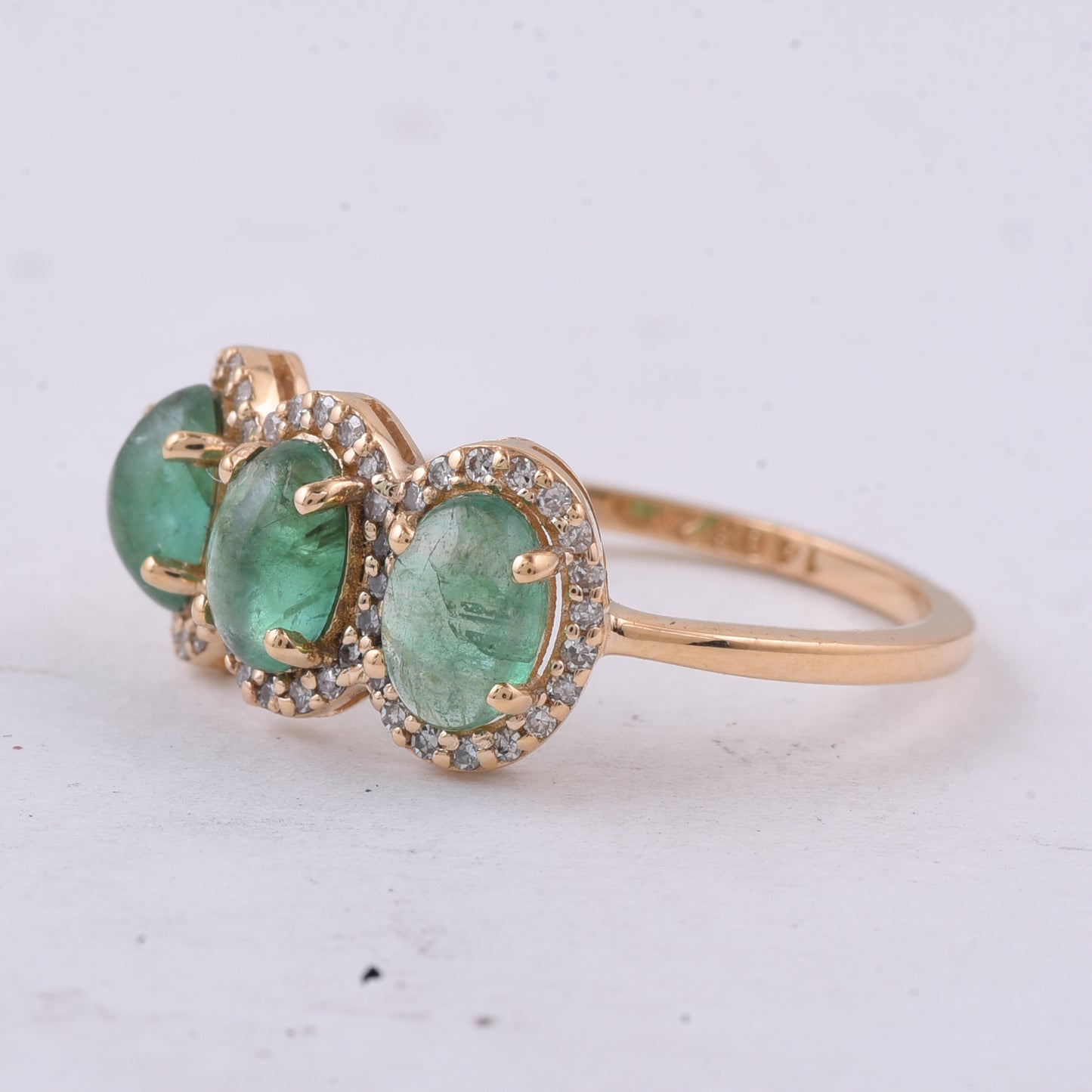 1.41 Ct Oval Cabochon Cut Natural Emerald 14K Gold Ring