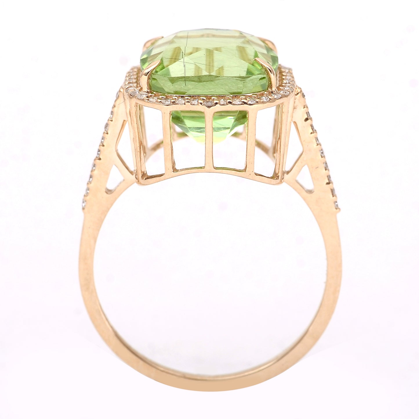 7.06 Ct Cushion Mixed Cut Natural Peridot 14K Gold Ring
