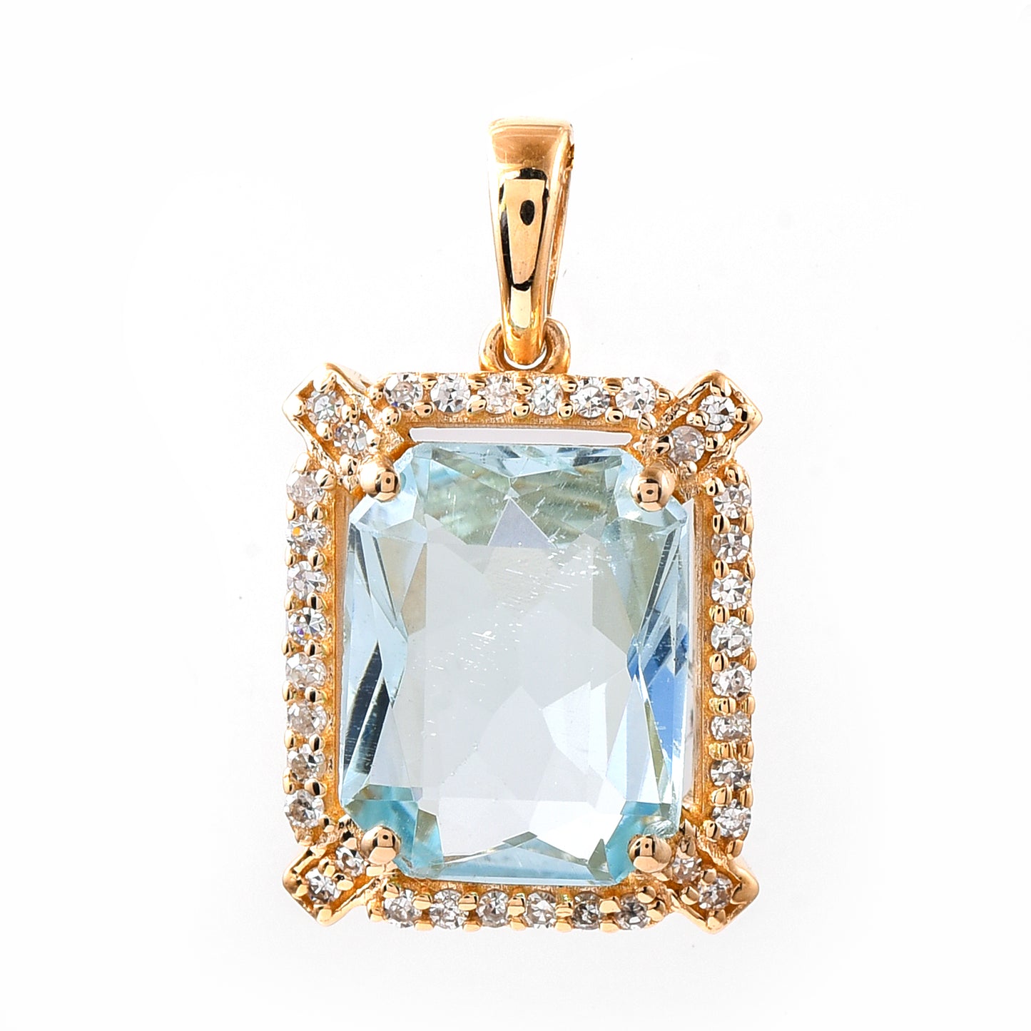 1.97 Ct Octagon Mixed Cut Natural Aquamarine 14K Gold Pendant