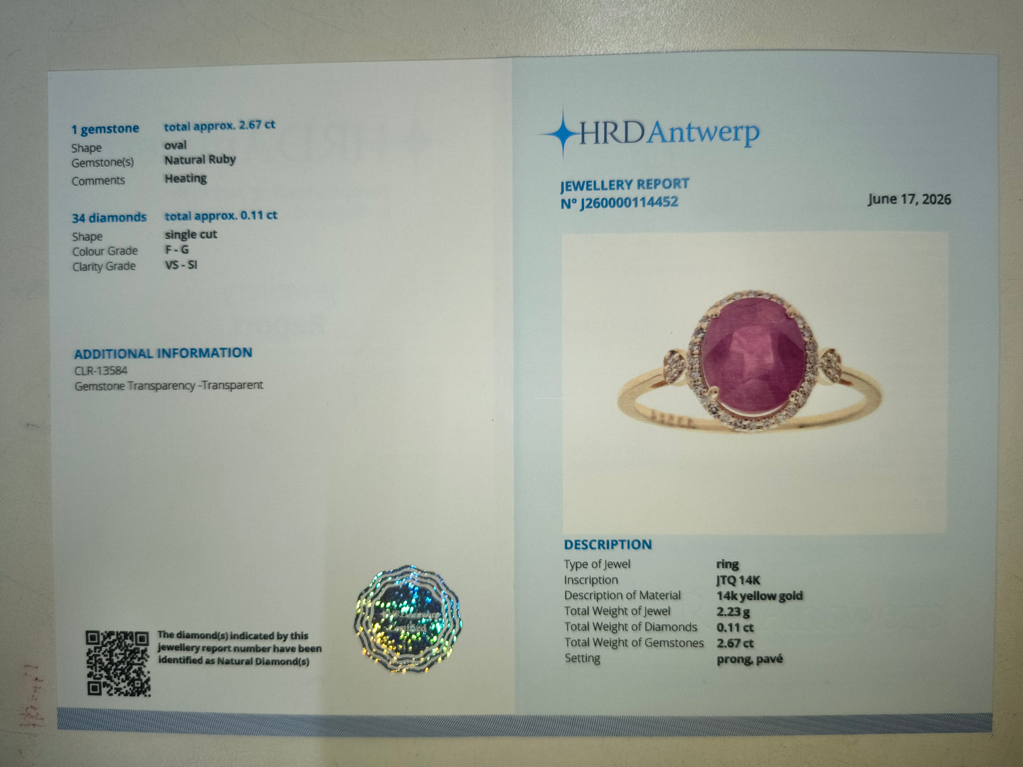 2.78 Ct Oval Natural Ruby 14K Gold Ring