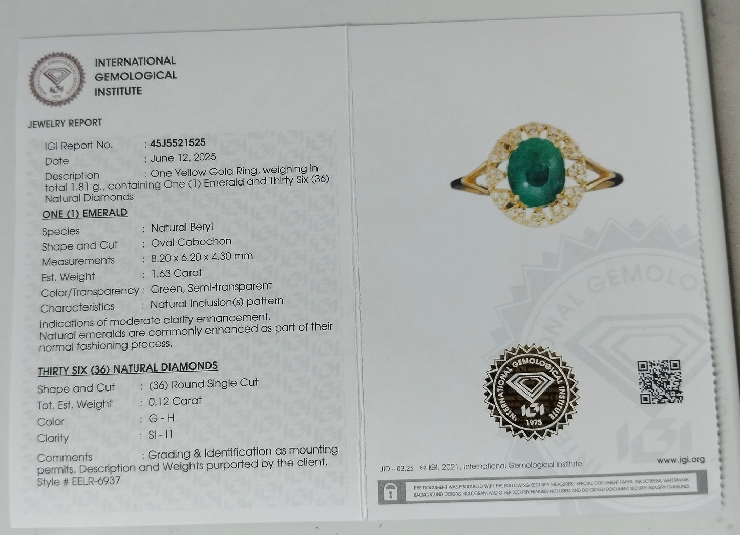 1.75 Ct Oval Cabochon Natural Beryl Emerald 14K Gold Ring