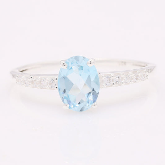 1.49 Ct Oval Blue Topaz 925 Silver Ring