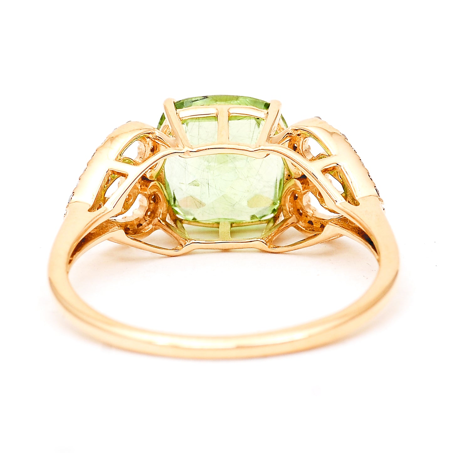 3.01 Ct Cushion Natural Eridot 14K Gold Ring