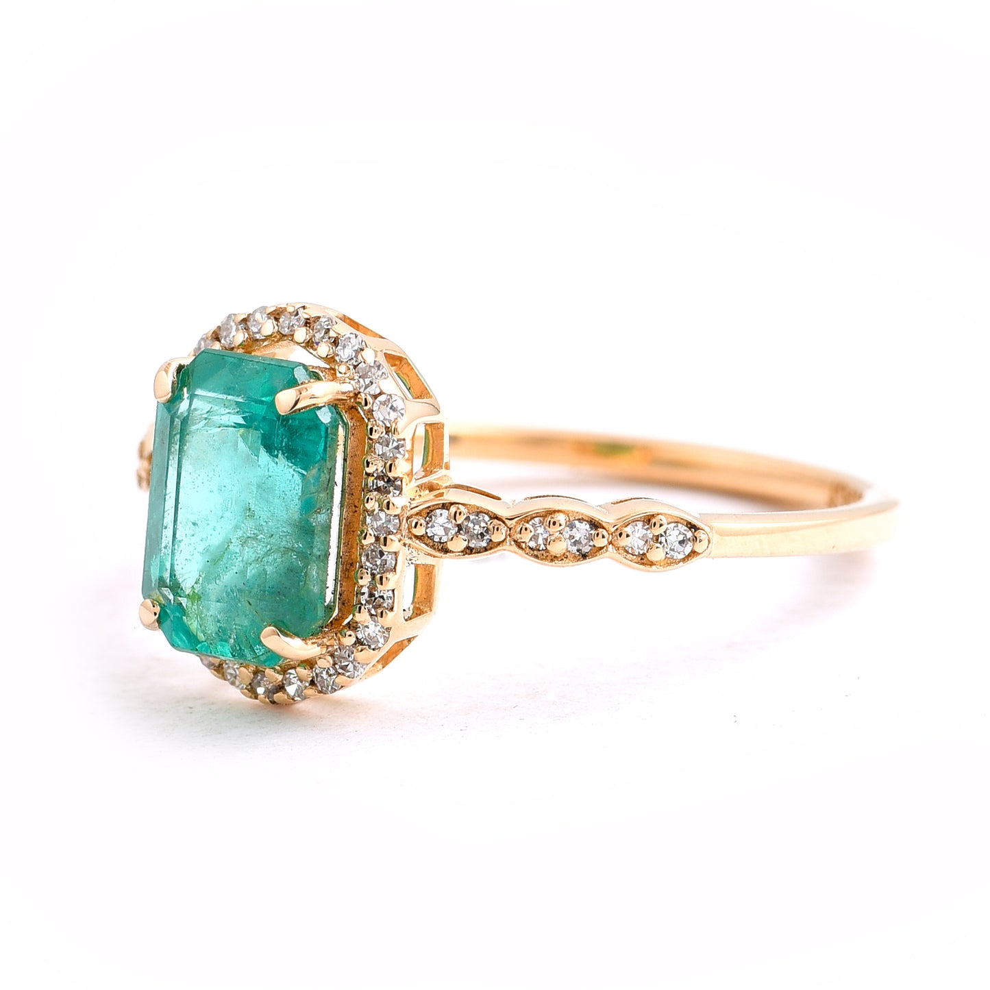 1.54 Ct Octagon Step Cut Natural Emerald 14K Gold Ring