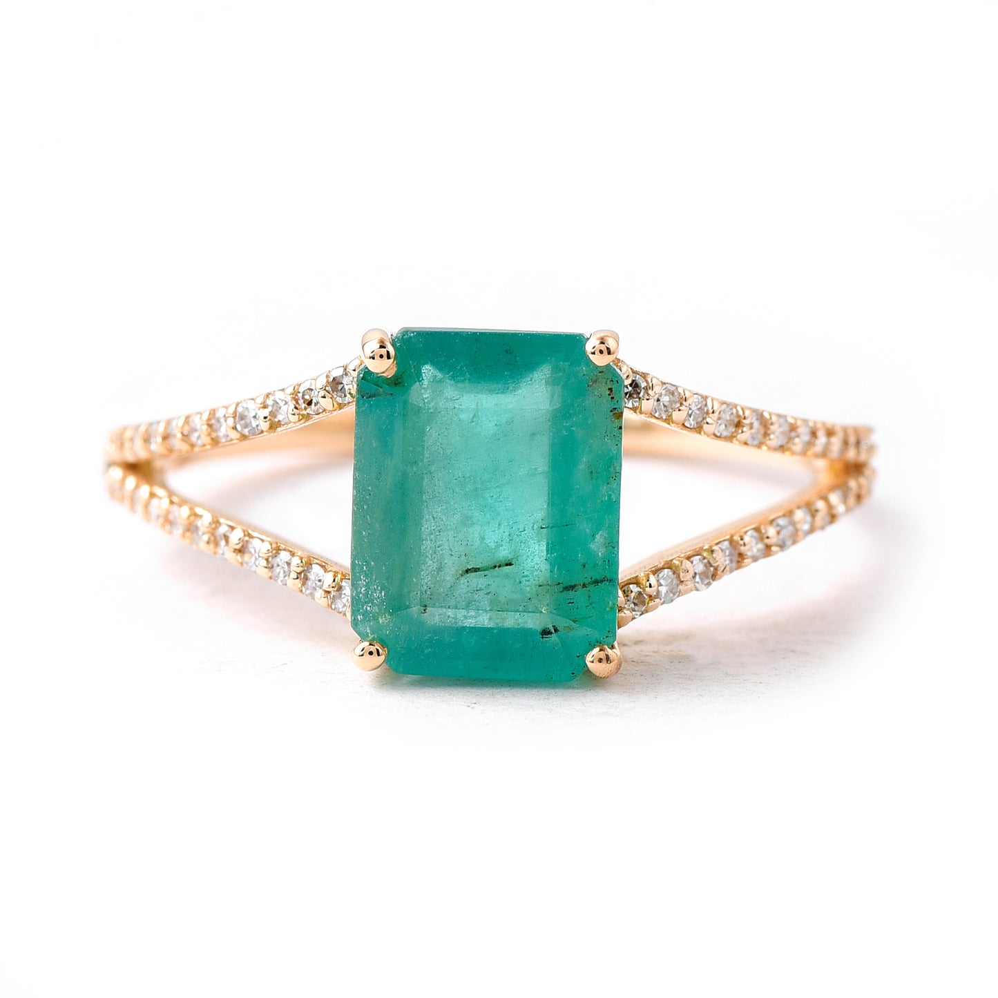 2.35 Ct Octagon Step Cut Natural Emerald 14K Gold Ring