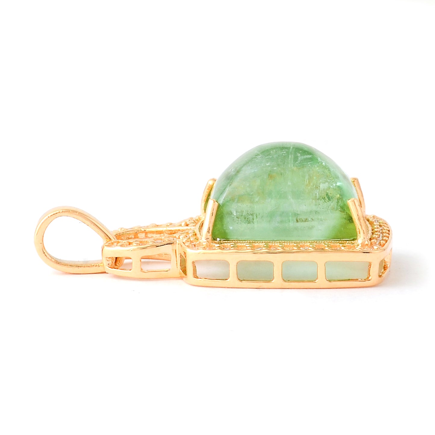 5.29 Ct Cushion Cabochon Cut Natural Tourmaline 14K Gold Pendant
