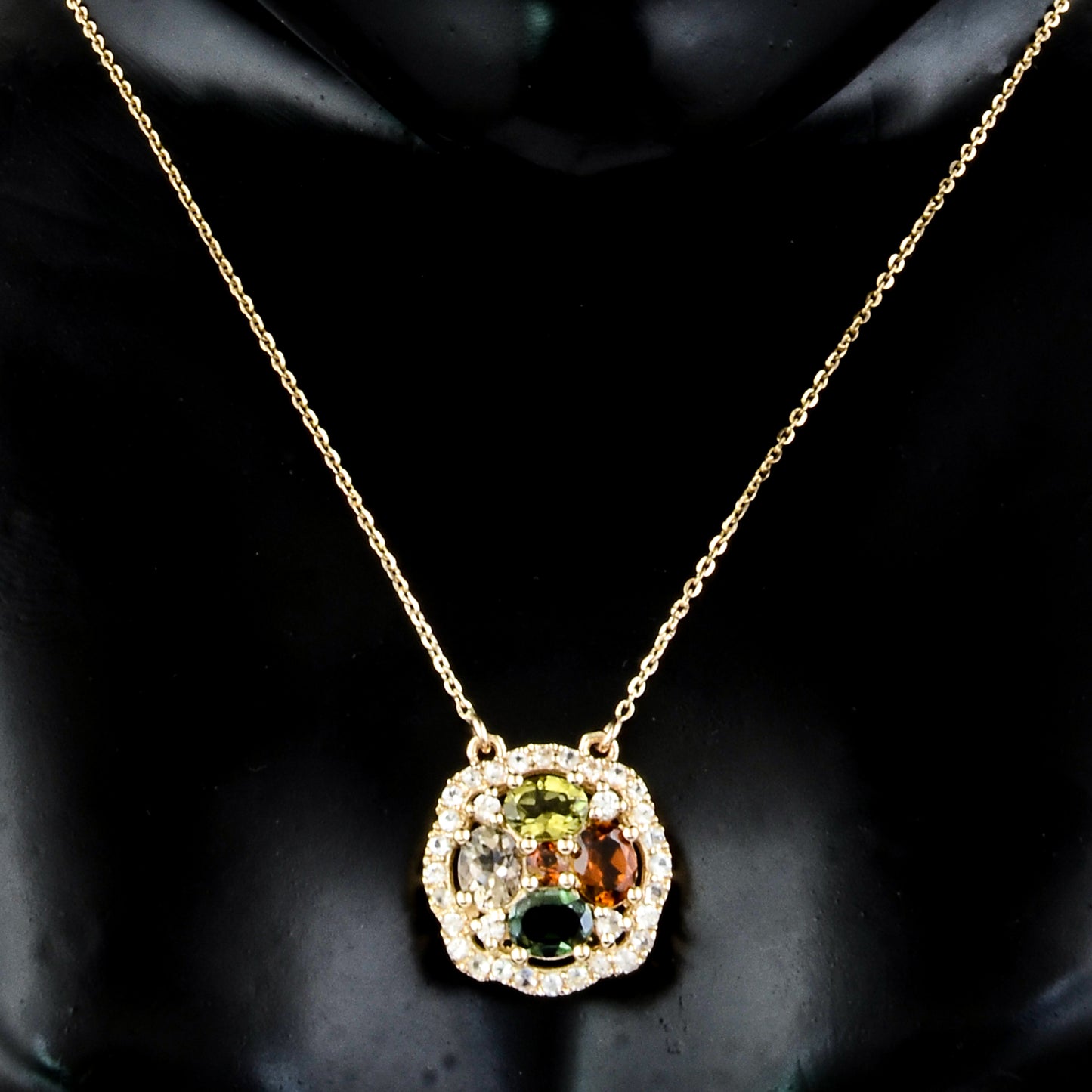 1.60 Ct Oval Mixed Cut Natural Tourmalines 14K Gold Pendant