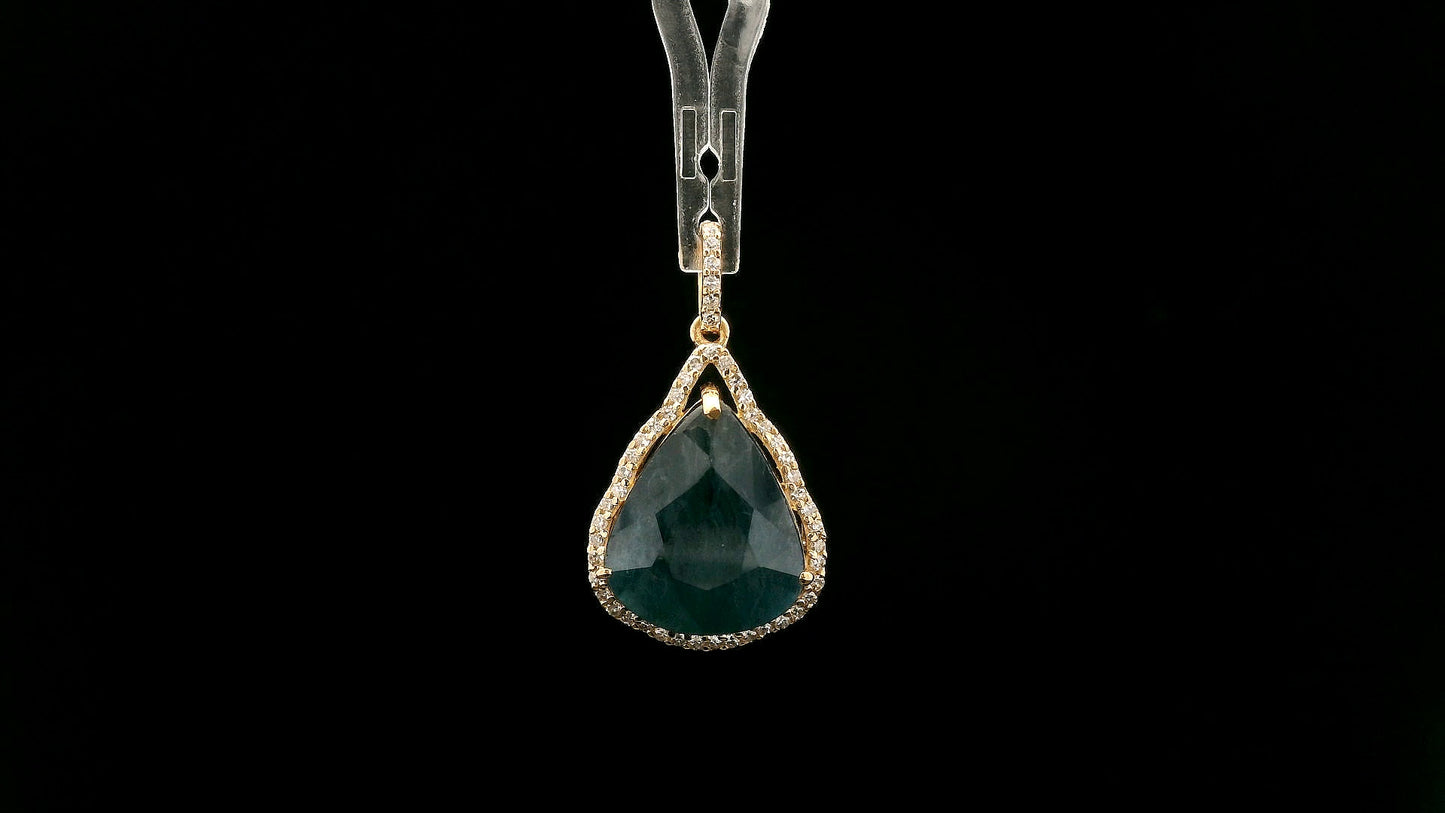 7.29 Ct Pear Natural Sapphire 14K Gold Pendant