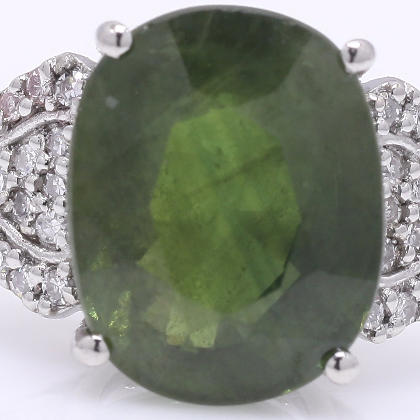 4.45 Ct Oval Mixed Cut Natural Green Sapphire 950 Platinum Ring
