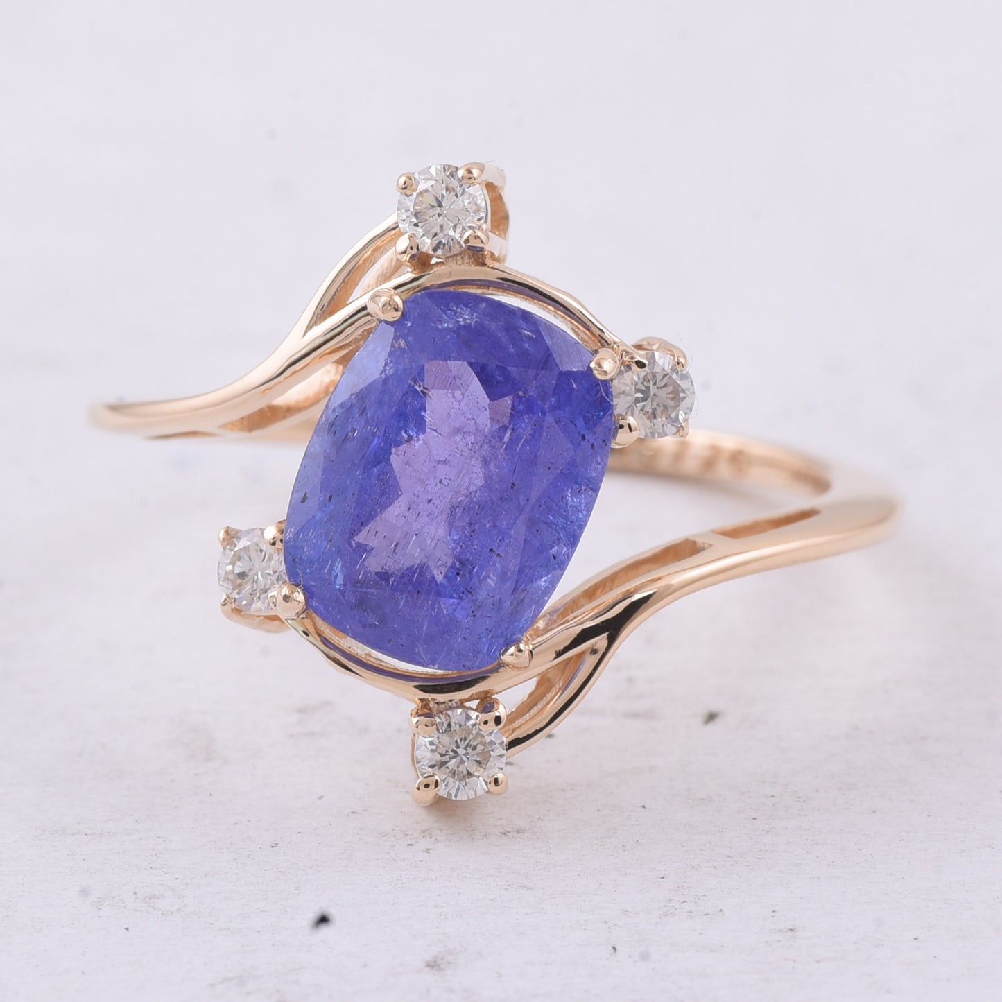 2.93 Ct Cushion Natural Tanzanite 14K Gold Ring
