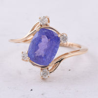 2.93 Ct Cushion Natural Tanzanite 14K Gold Ring