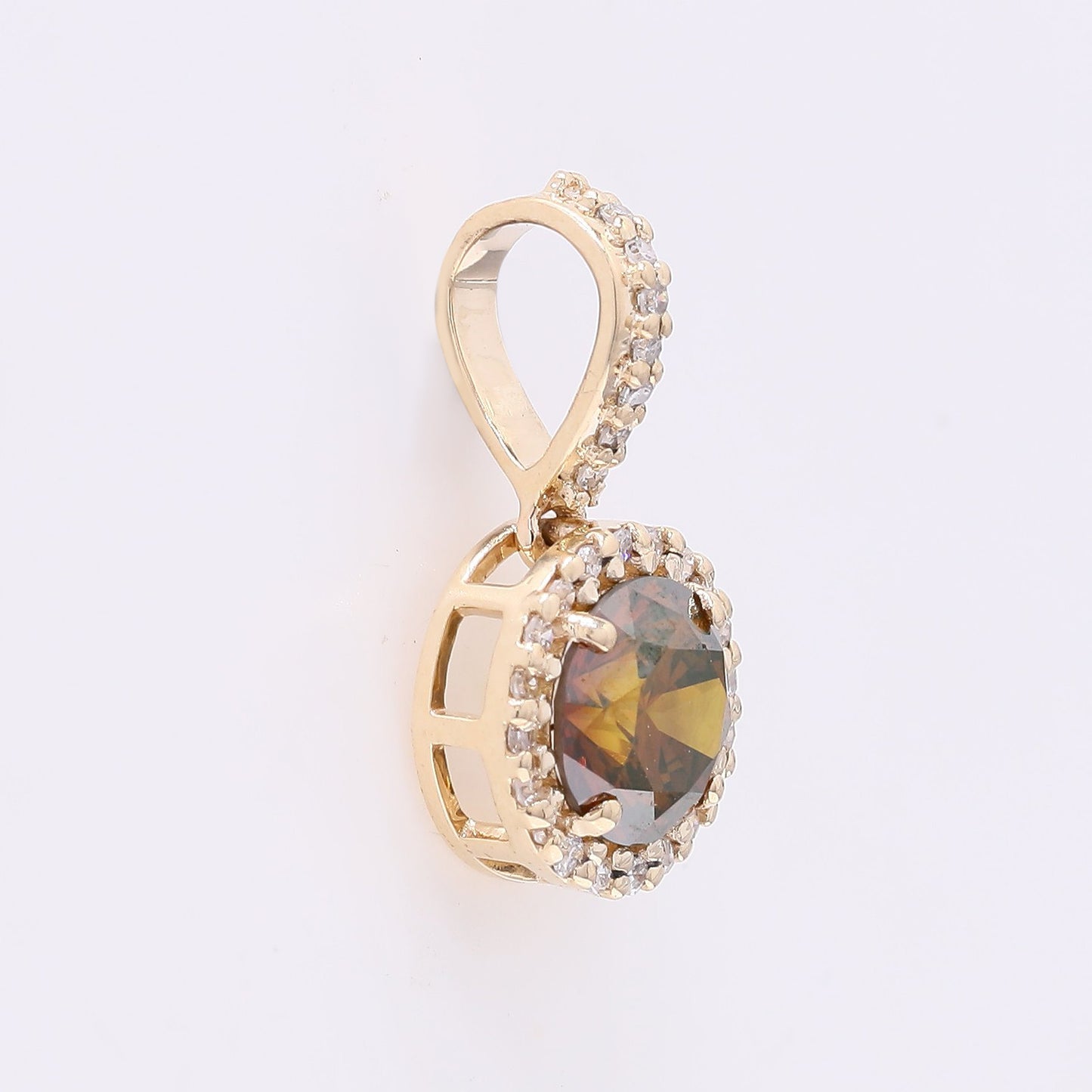 0.81 Ct Round Red Diamond 14K Gold Pendant