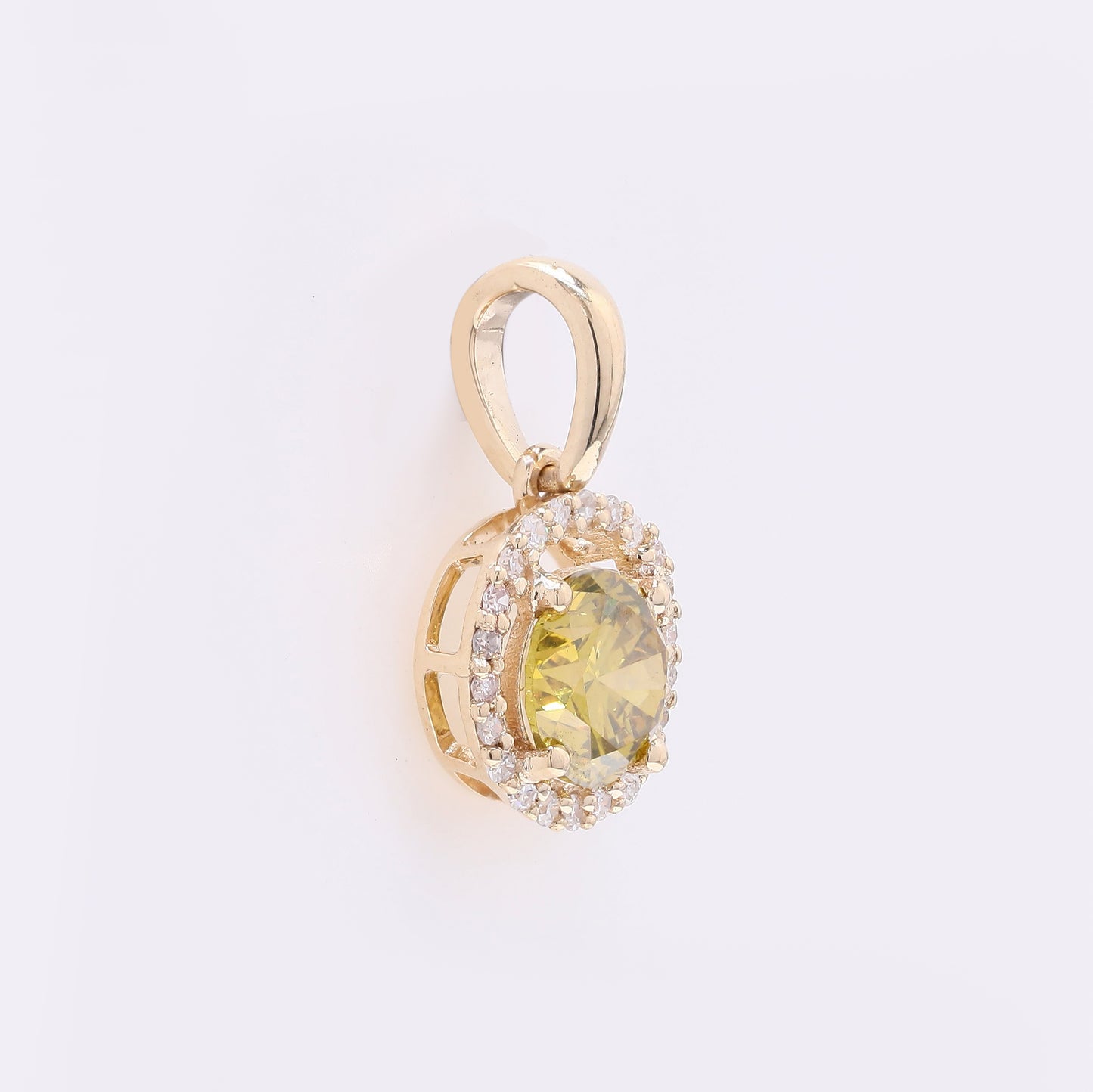 0.69 Ct Round Yellow Diamond 14K Gold Pendant