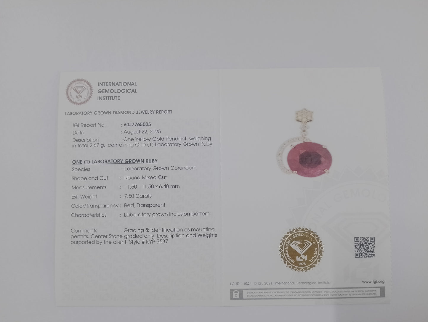 7.68 Ct Round Mixed Cut Lab Grown Ruby 14K Gold Pendant