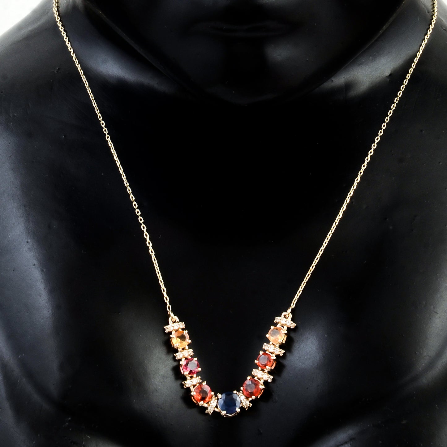 1.56 Ct Round Multi Sapphire 14K Gold Necklace