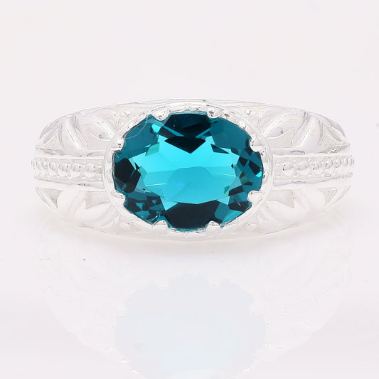 2.25 Ct Oval Created Paraiba Topaz 925 Silver Ring