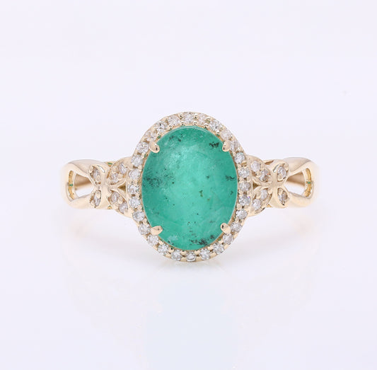 2.15 Ct Oval Mixed Cut Natural Emerald 14K Gold Ring
