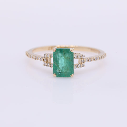 1.22 Ct Octagon Step Cut Natural Emerald 14K Gold Ring