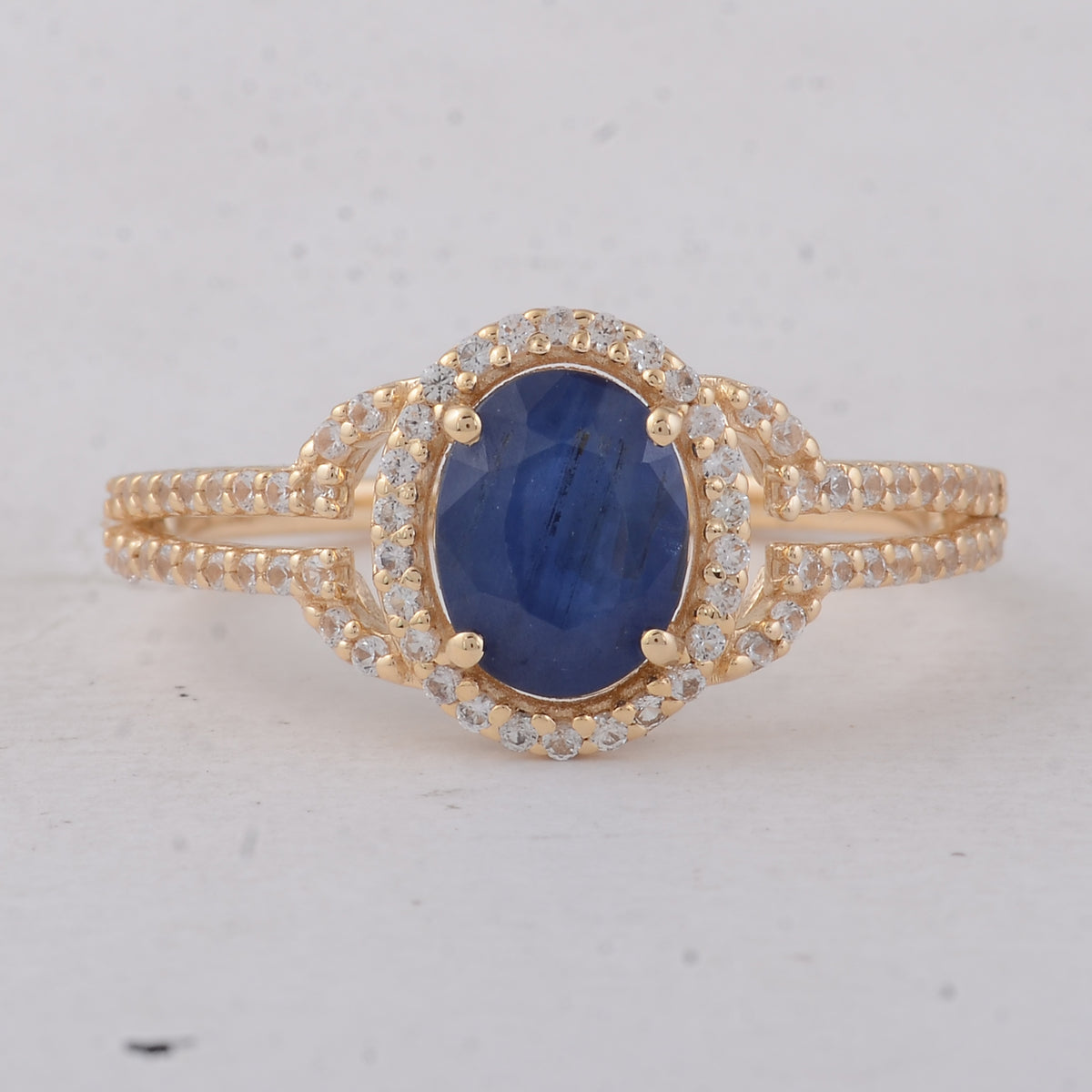 1.39 Ct Oval Blue Sapphire 9K Gold Ring