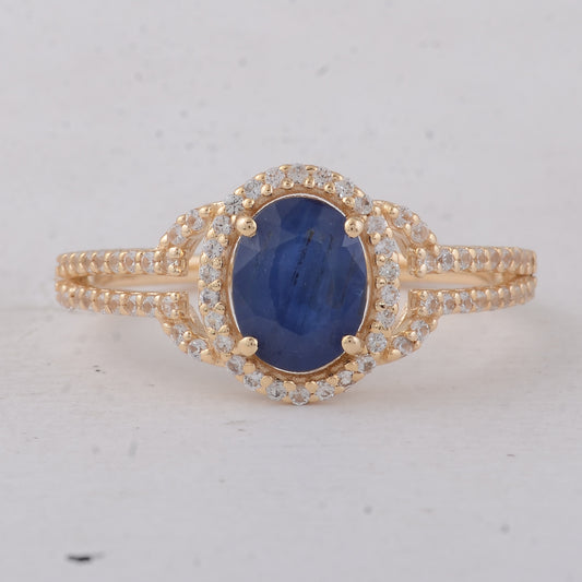1.39 Ct Oval Blue Sapphire 9K Gold Ring