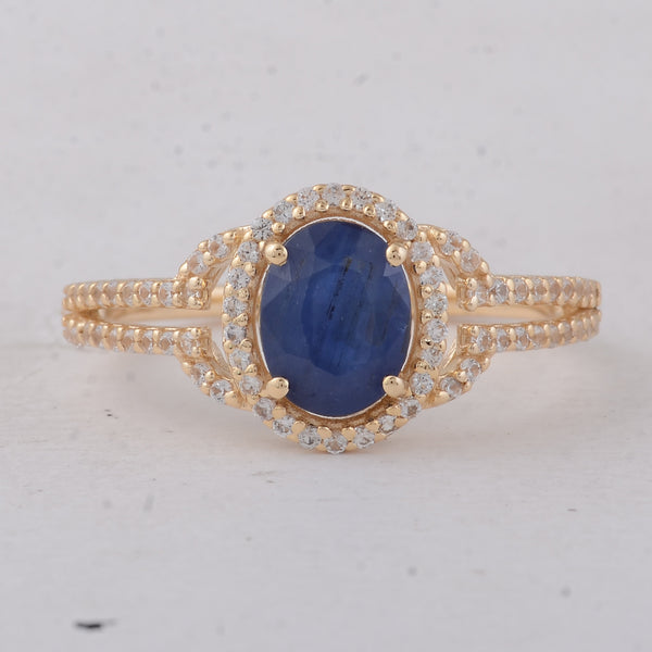 1.39 Ct Oval Blue Sapphire 9K Gold Ring