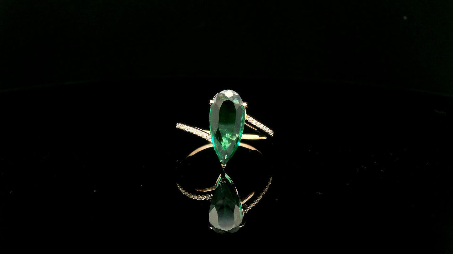 1.82 Ct Pear Lab Grown Emerald 14K Gold Ring
