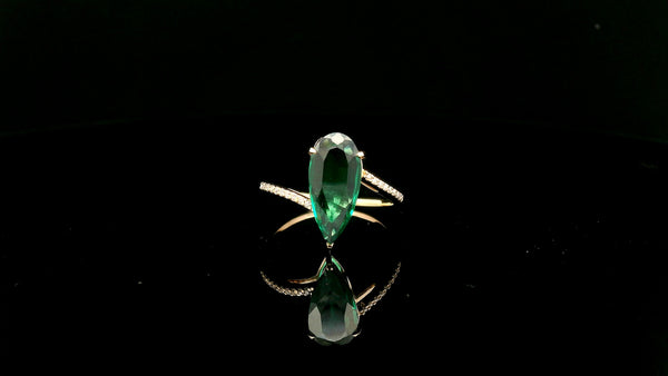 1.82 Ct Pear Lab Grown Emerald 14K Gold Ring