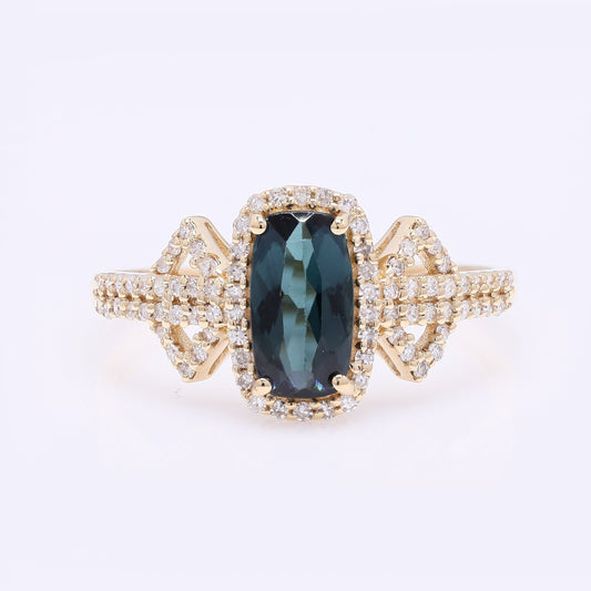 1.17 Ct Rectangular Cushion Mixed Cut Natural Tourmaline 14K Gold Ring