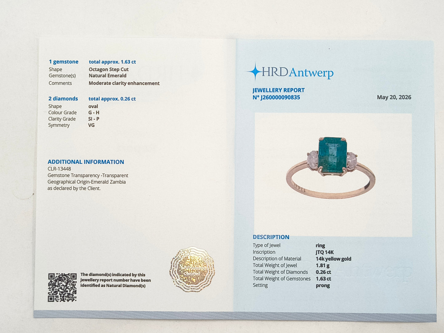 1.89 Ct Octagon Emerald 14K Gold Ring