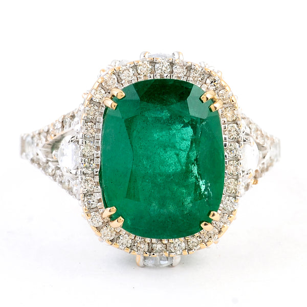 6.47 Ct Cushion Mixed Cut Natural Beryl Emerald 14K Gold Ring