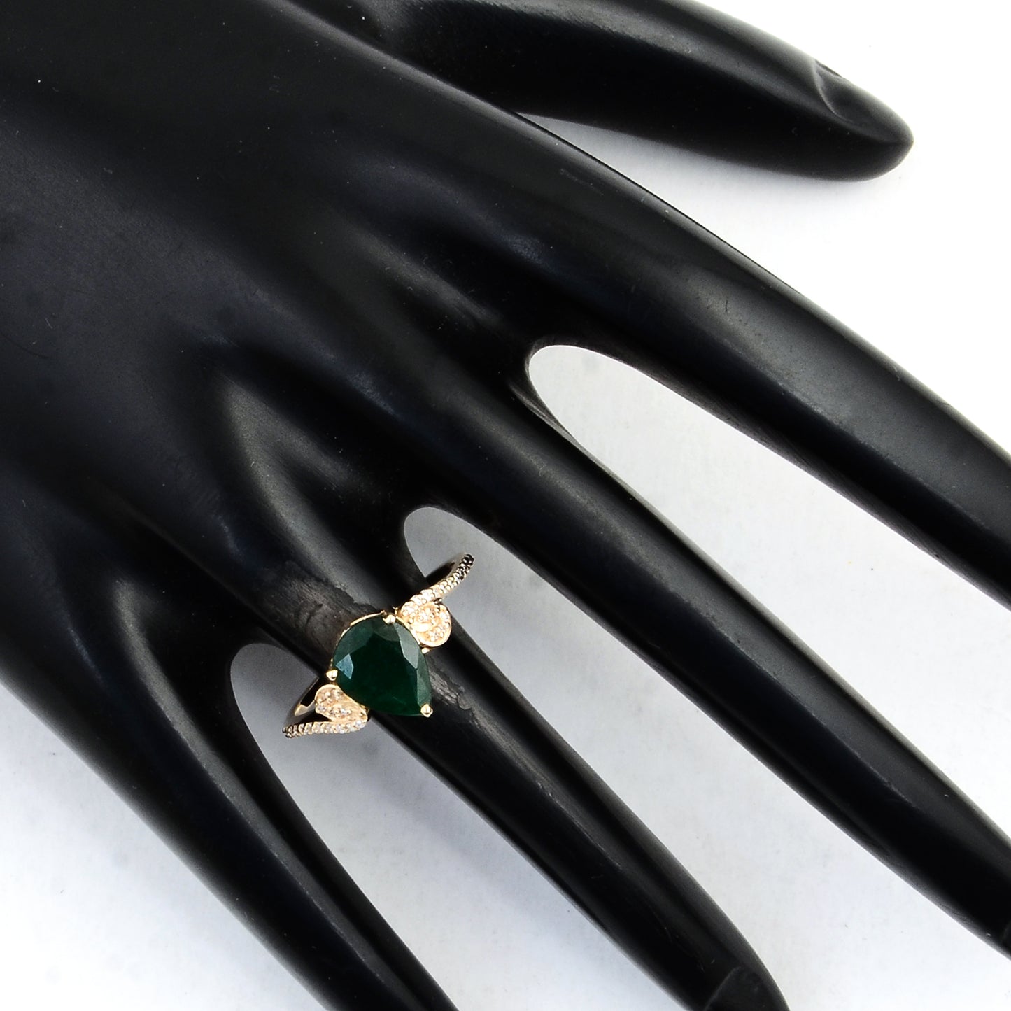 1.57 Ct Pear Mixed Cut Natural Beryl Emerald 14K Gold Ring